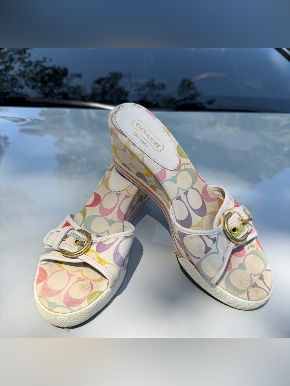 Vintage Y2K Coach Perry Multicolor Wedge Sandals